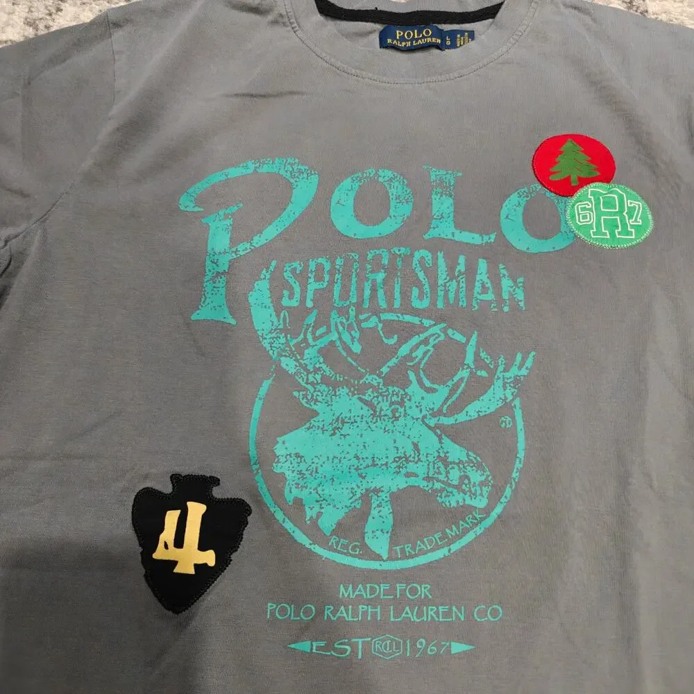 Polo Ralph Lauren Sportsman Moose Patch Graphic T Shirt Gray Men's Large
